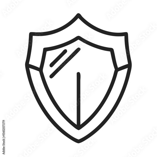 Minimalist line art of a shield symbolizing protection and security.
