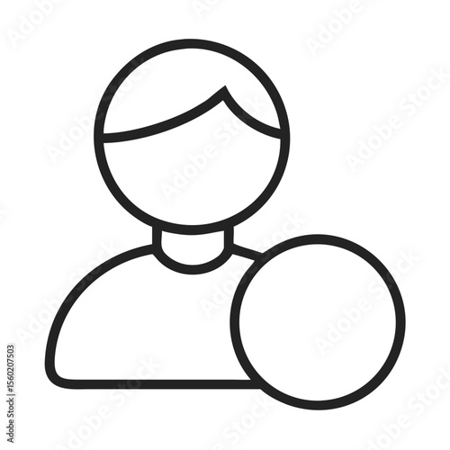 Minimalist outline illustration of a person with a circle, representing a simple character design.