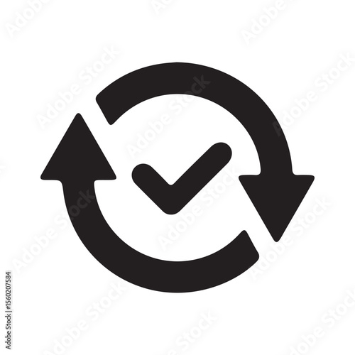 minimalist black circular arrows with checkmark icon on white background