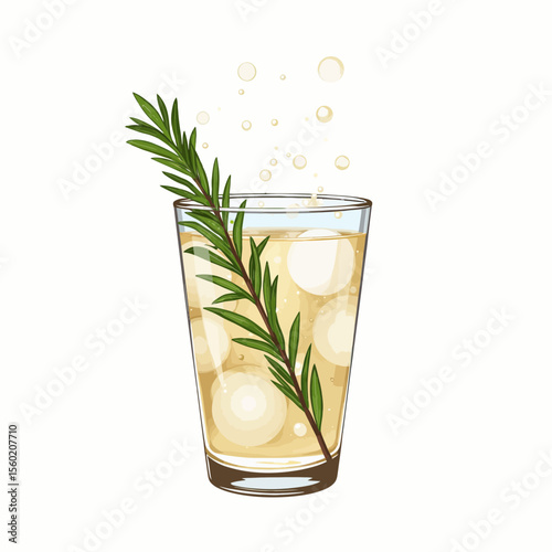 Refreshing cocktail with rosemary and bubbles in a glass  