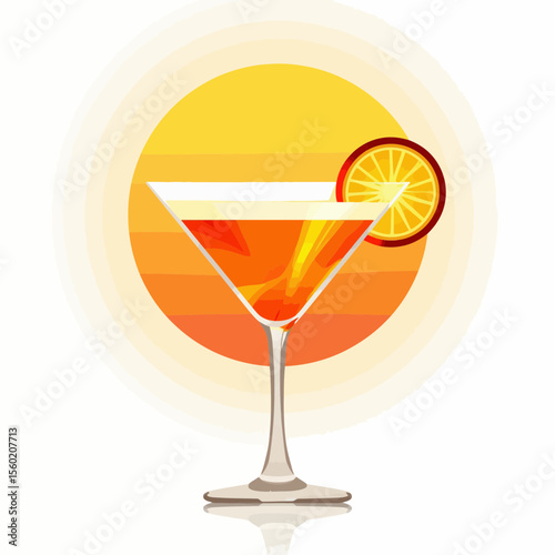 Orange cocktail in glass with slice on gradient sunset background  