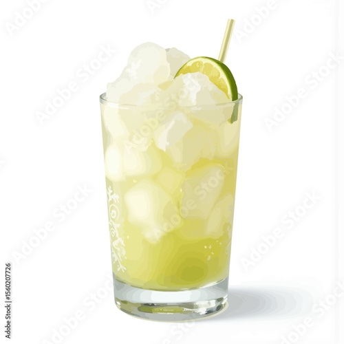 Refreshing cocktail with ice and lime in glass  