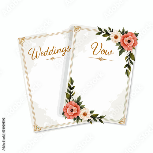 Floral wedding vow and invitation cards with rose designs  