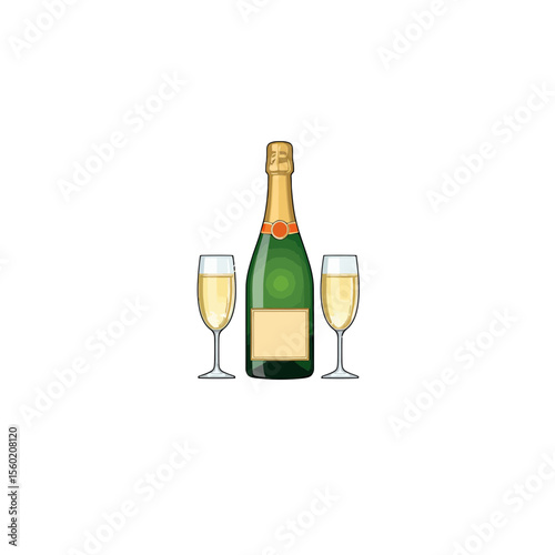 Champagne bottle with two flutes ready for celebration  