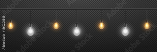 Light bulbs. Glowing lights for Christmas holiday cards, banners, posters. Vector.