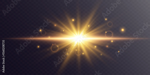 Golden glow effect with rays, glare and bokeh on transparent background.EPS 10.Vector.