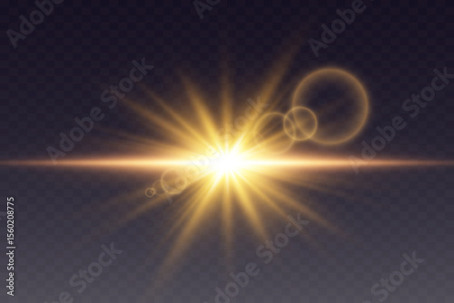 Golden glow effect with rays, glare and bokeh on transparent background.EPS 10.Vector.