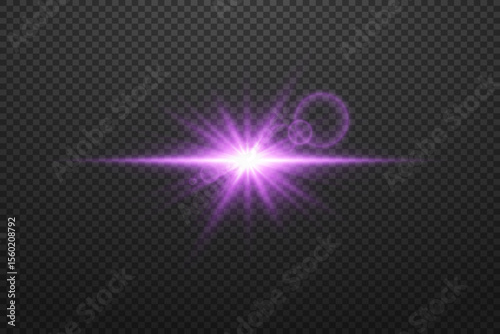 Abstract flare with glowing line, sunrise, shining stars. Vector illustration
