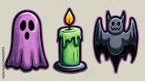 Halloween spooky characters and candle