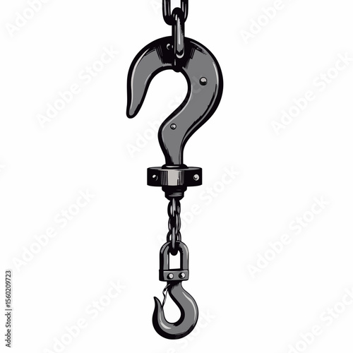 Black industrial hook and chain hanging on isolated background  