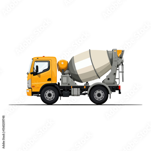 Yellow concrete mixing truck side view illustration  