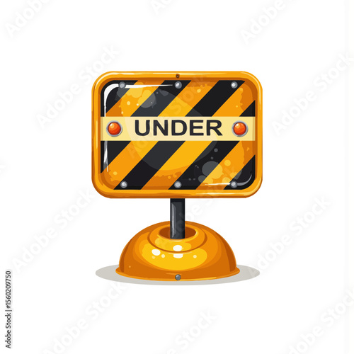 Construction sign indicating "Under" with orange stripes and base  