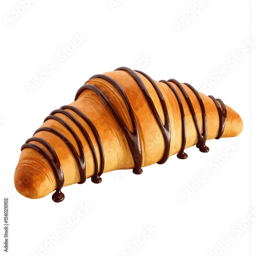 Chocolate drizzled croissant on a white background  