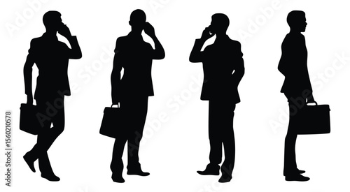 Professional Businessmen on Phone with Briefcases Silhouette