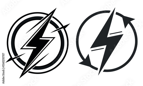 Two black lightning bolt symbols in circles isolated on white background