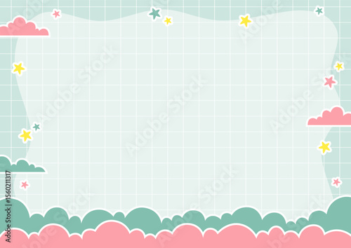 Cute kawaii abstract cloud grid background