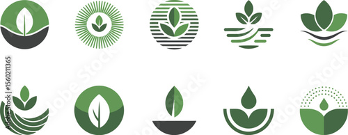 Collection of green leaf logo designs for nature organic and eco friendly business branding vector set