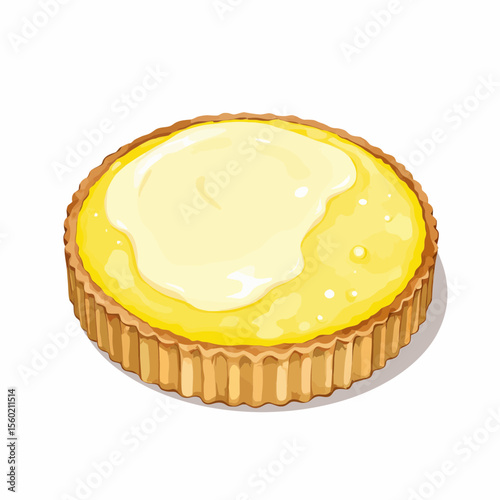 Yellow lemon tart with creamy topping on white background  