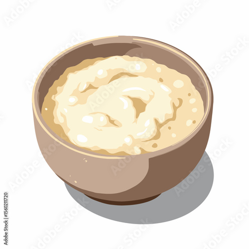 Creamy oatmeal bowl on white background, healthy breakfast option  