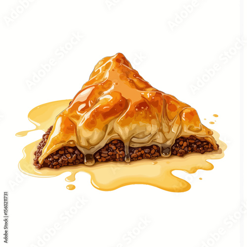 Delicious syrup-drizzled baklava pastry on white background  