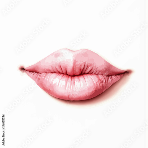 Close-up of pink lips with glossy finish on white background  