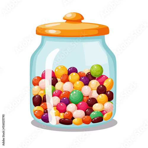 Colorful candy jar filled with various sweets  