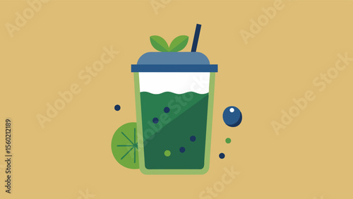 A smoothie made with spinach blueberries and chia seeds showcasing how easy it is to pack brainboosting nutrients into a convenient and delicious drink.. Vector illustration
