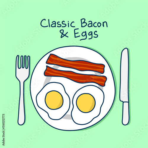 American Breakfast flatlay perspective handdrawn