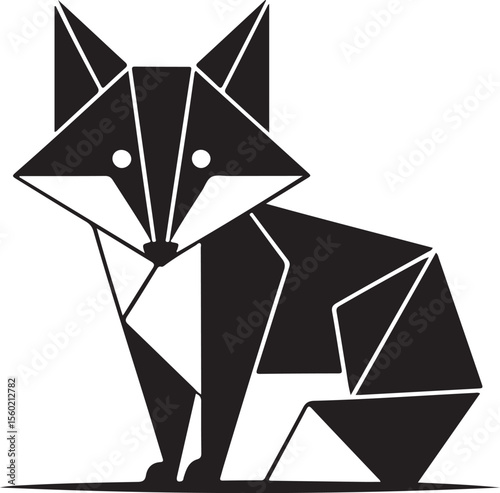 Geometric origami fox sitting silhouette with sharp angles and modern design