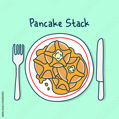 American Breakfast flatlay perspective handdrawn