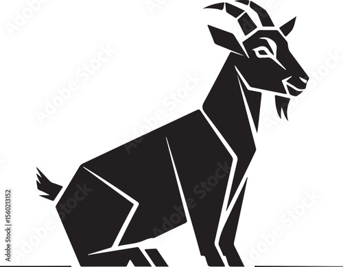 Geometric polygonal style goat sitting silhouette with horns and beard