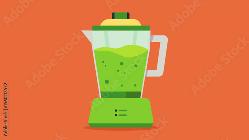 A closeup of a blender filled with a creamy green smoothie made with banana almond milk and matcha powder. This superfoodpacked drink is a great source of brainfueling nutrients. Vector illustration