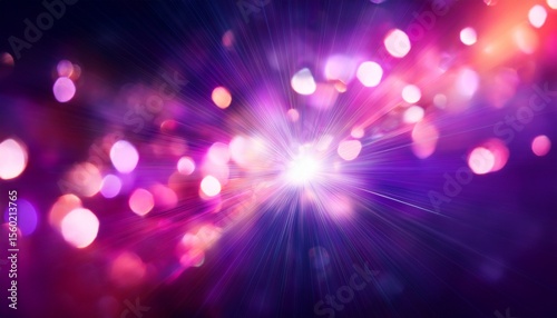 glow beam defocused light abstraction multicolor dazzle sparkle purple pink particles lens flare on blurred bokeh background