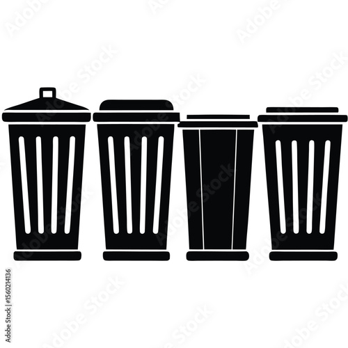 Collection of Four Different Trash Cans  Waste Bin Illustrations