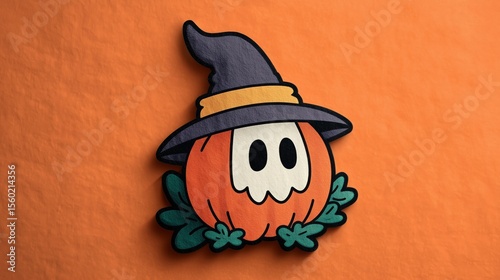 Cute Halloween Pumpkin with Witch Hat