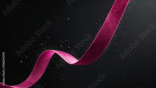 A luxurious purple velvet ribbon gracefully curves and flows against a dark background, with a subtle dusting of glitter adding a touch of sparkle and elegance
