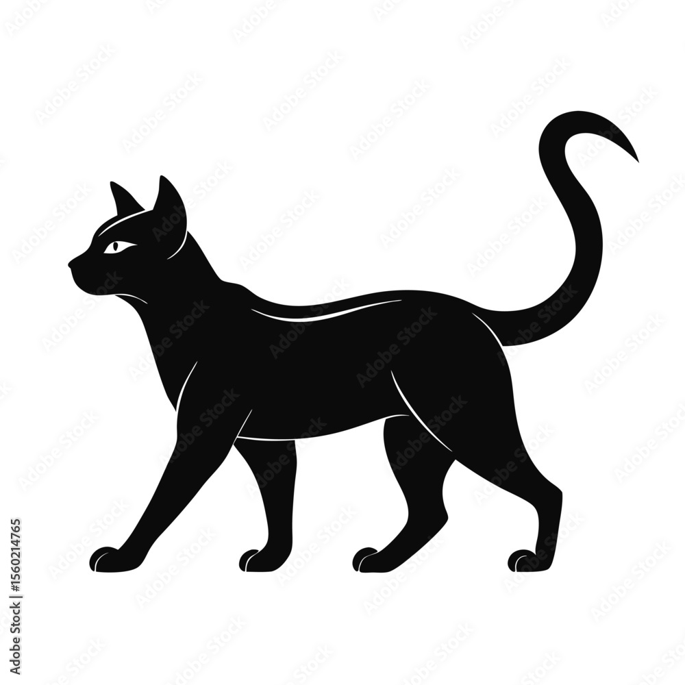 Obraz premium Elegant Black Cat Silhouette Vector Illustration of a Feline