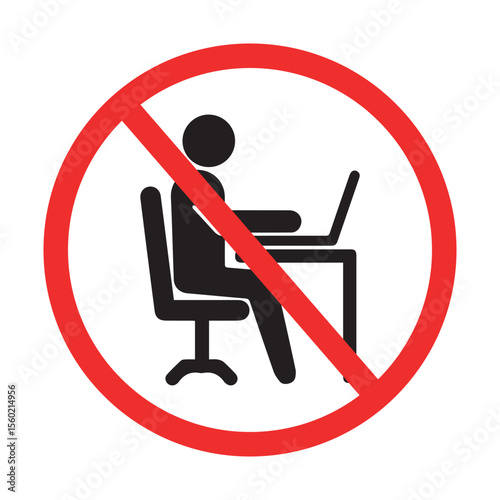 No Laptop Use Allowed Sign with Person at Desk in Red Circle