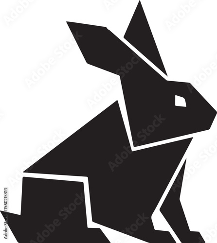 Geometric origami rabbit sitting silhouette icon vector art