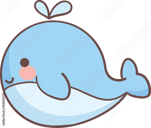 Cute blue whale cartoon with pink cheeks clip art