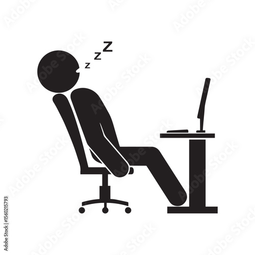 Person Sleeping at Desk with Laptop and Office Chair Illustration