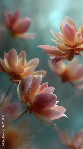 Soft-Focus Lotus Flowers on Teal Background
