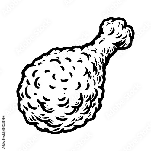 drum stick fried chicken cartoon isolated drawing line style sketch classic vintage design illustration