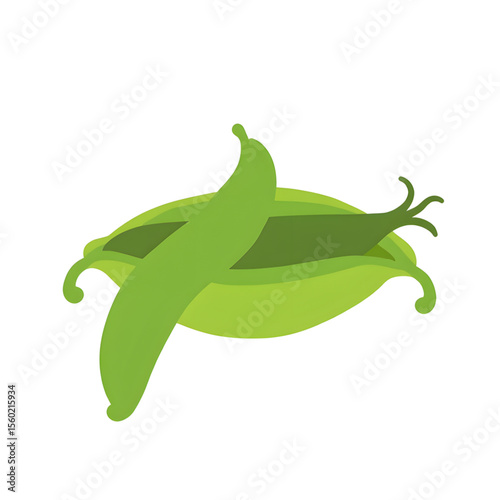 Green peas in open pod with two peas visible  