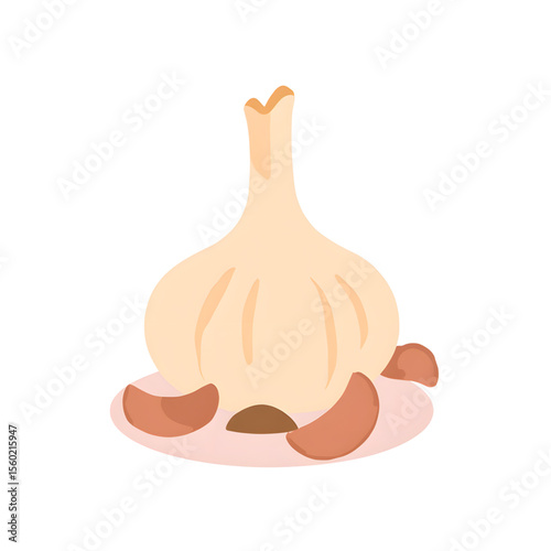 Fresh garlic bulb with cloves on a soft pink background  