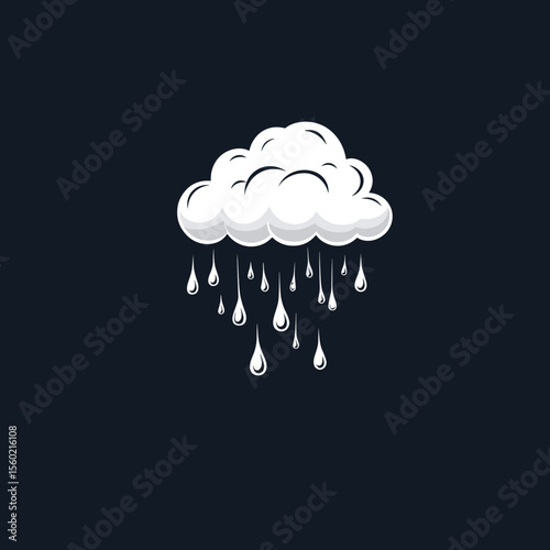 White rain cloud with water drops on dark background