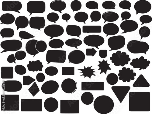 Gigantic collection of black silhouette speech bubbles and thought balloons, perfect for communication, social media, dialogue, and creative design projects needing versatile text placeholders

