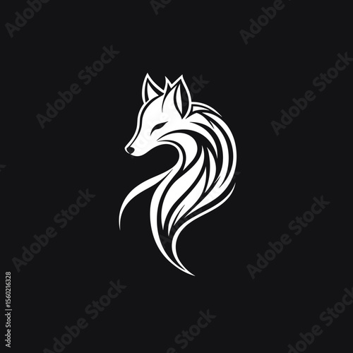 Stylized fox silhouette in flowing white lines on black background