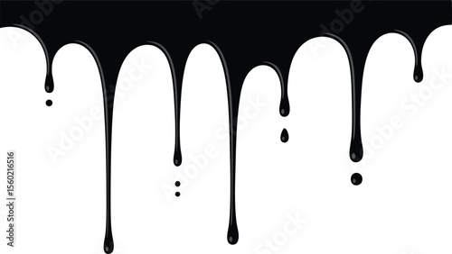 Dripping Black Paint Illustration, Isolated Element on White Background, Ink Spill Design