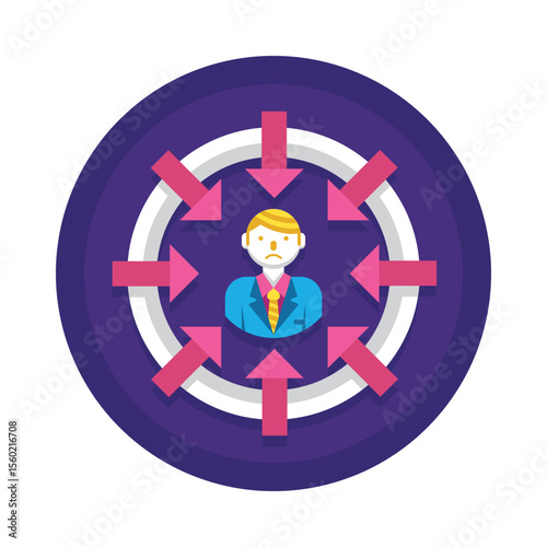 Feeling overwhelmed and stressed businessman surrounded by pressure from all directions